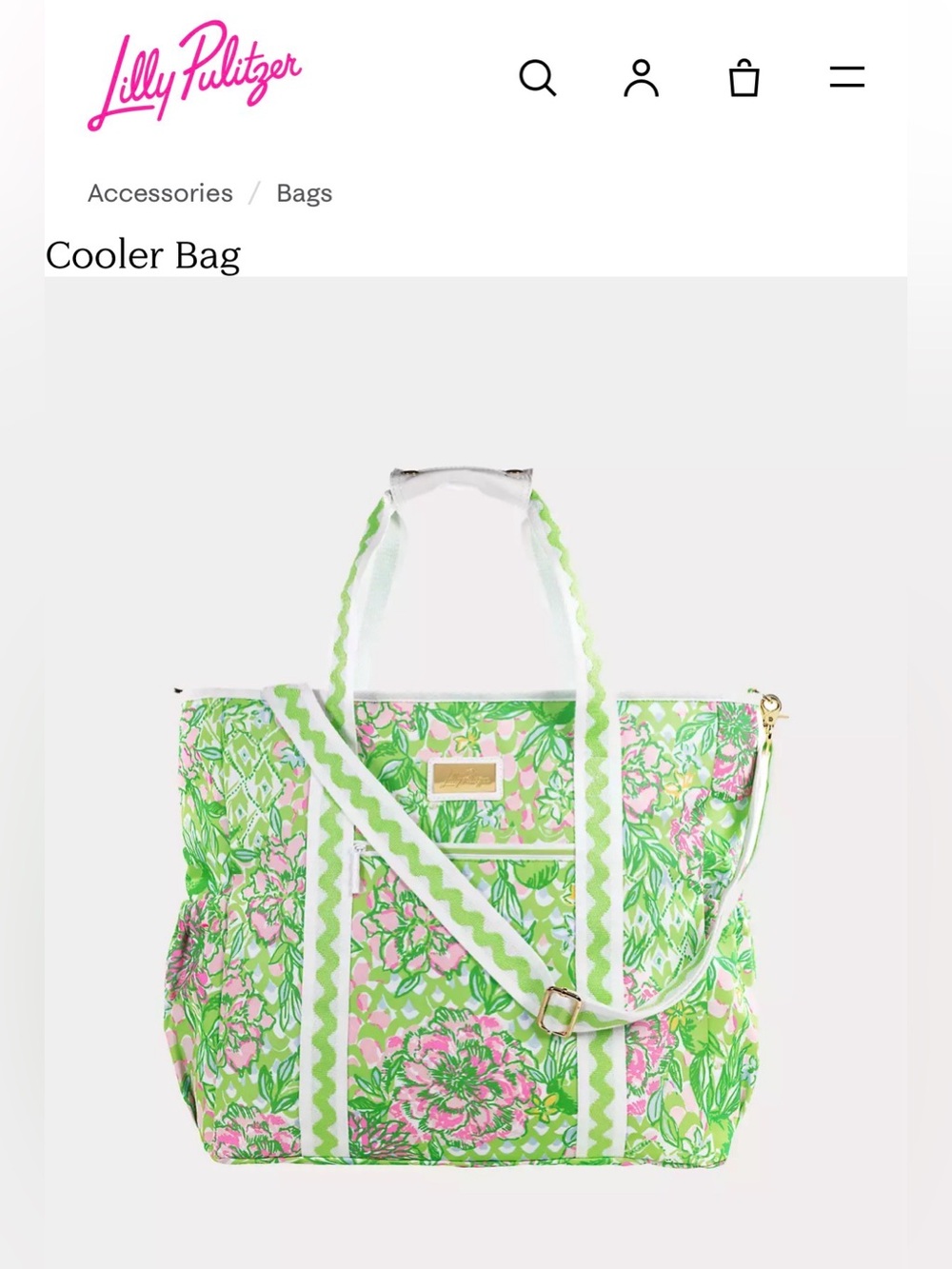 Lilly Pulitzer Green, Pink & White Floral insulated soft cooler bag. - Picture 4 of 5